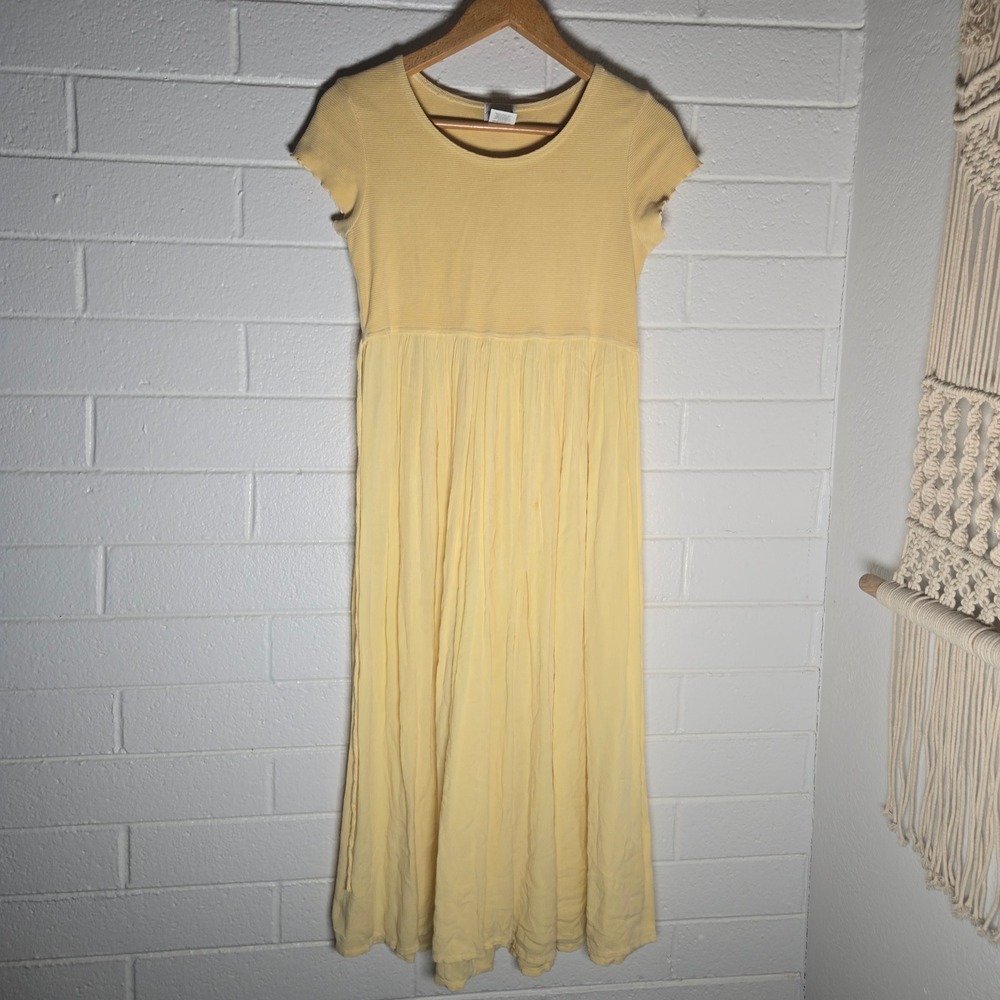 Vtg Bobbie Brooks Cotton Blend Maxi Dress Medium Butter Yellow Cottagecore 90s